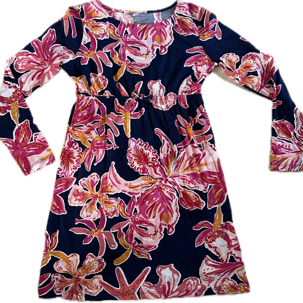 LILLY PULITZER GIRL MY FAN PINK BLUE WHITE SHELL POMPOM RICRAC DRESS
